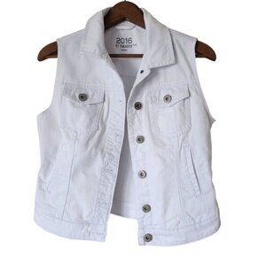 Parasuco White Vest chest button pocketsslidein pockets collarbutton closure S